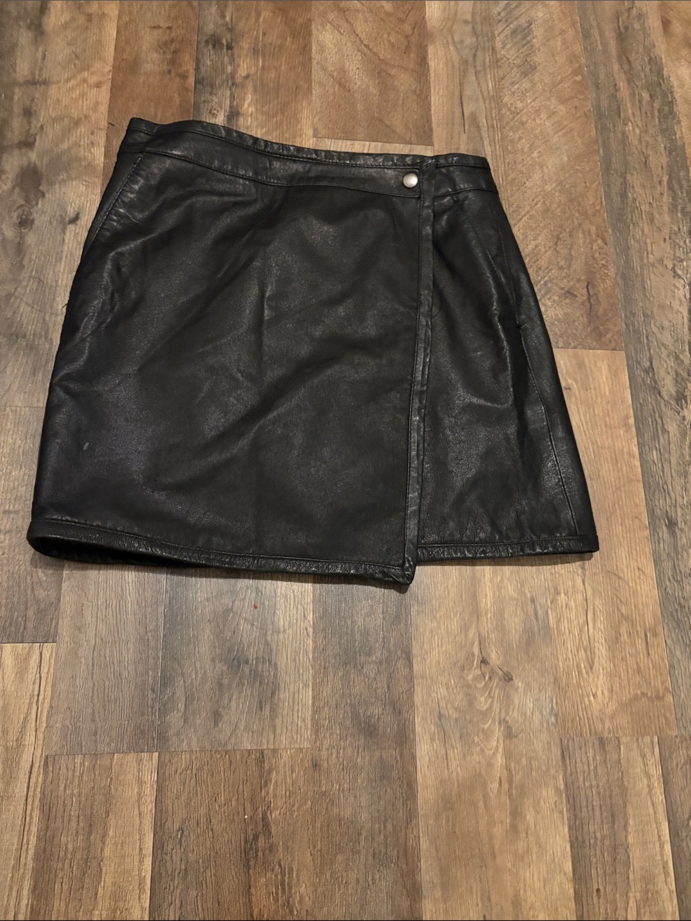 Black Leather Wrap Mini Skirt